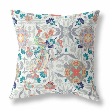 PALACEDESIGNS 18 in. Peacock Indoor & Outdoor Zip Throw Pillow White & Orange PA3108689